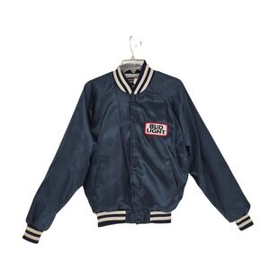 Vintage Bud Light Promo Varsity Jacket L Navy Blue Satin Bomber 80s USA Beer Ad‎